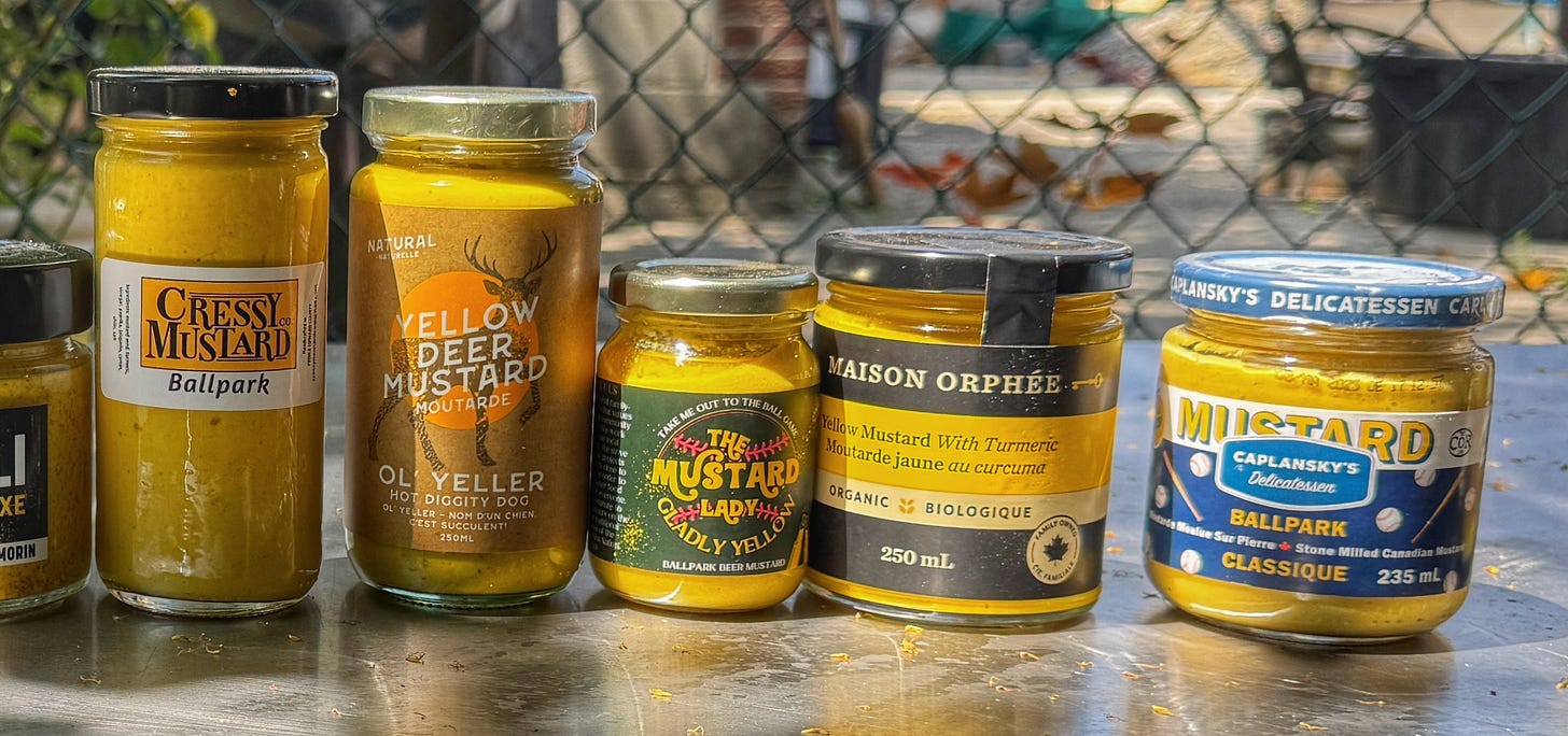 From left to right, jars and bottles as named in the caption, sitting on a metal table in a backyard. From left to right, jars and bottles as named in the caption, sitting on a metal table in a backyard.