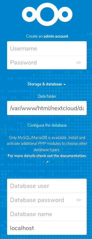 Nextcloud config page
