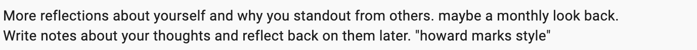 Beating The Tide subscriber survey feedback requesting more personal investing reflections and monthly lookbacks in a Howard Marks style, explaining your process and what makes your investing approach different