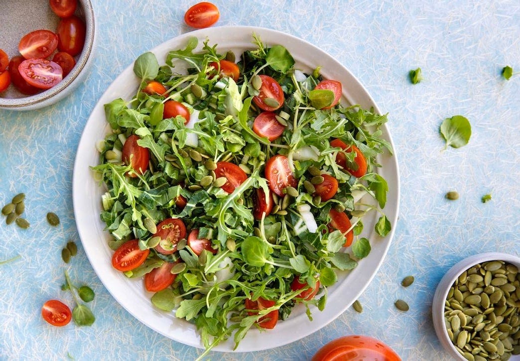 Watercress-salad-with-bok-choy-and-cherry-tomatoes