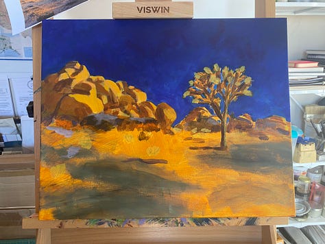 photos, sketches, drafts, and the final masterpiece showcasing Joshua Tree's beauty and mystery.
