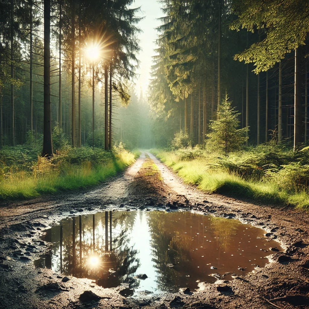Image depicting a puddle in the road
