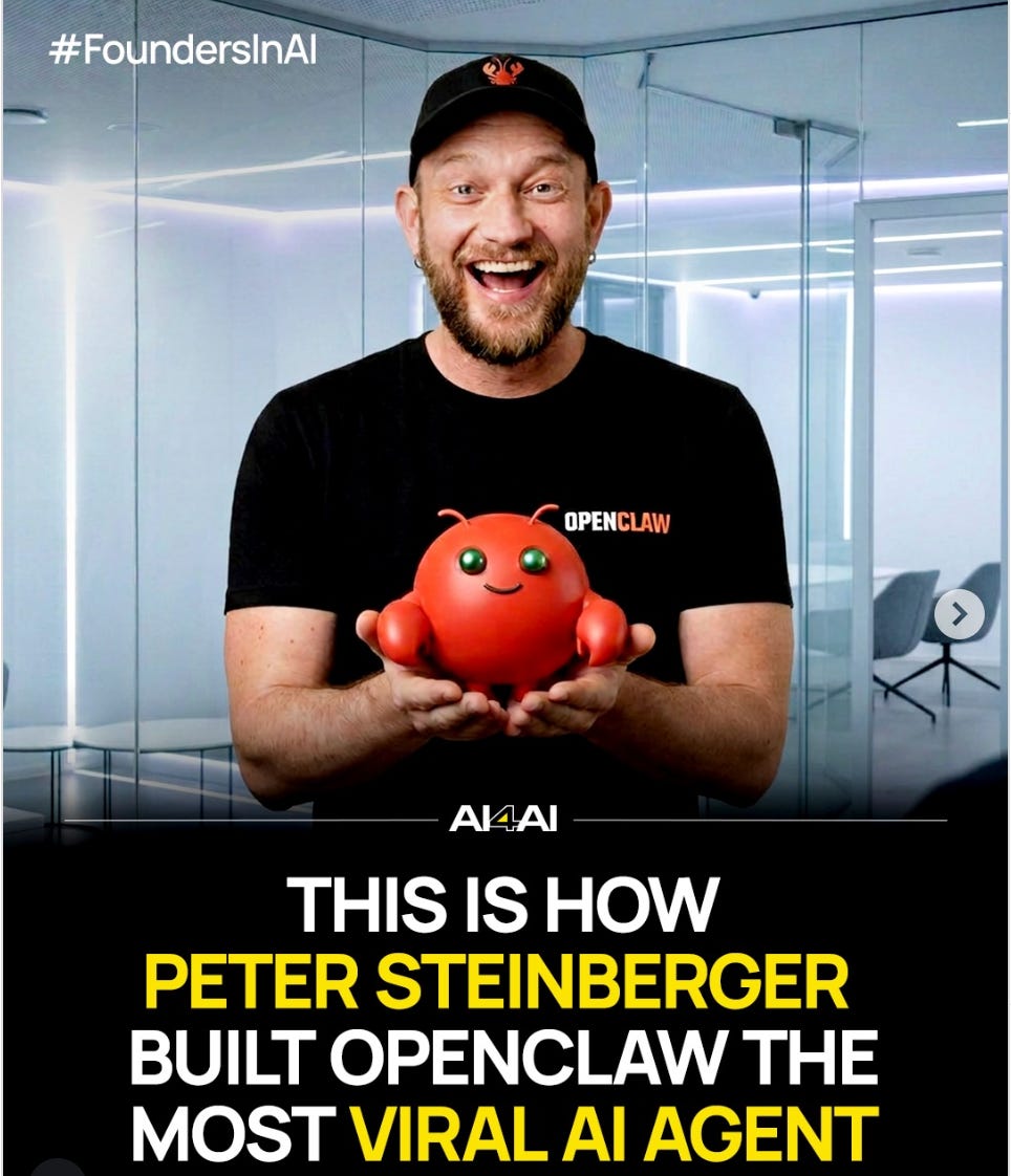 Peter Steinberger holding the OpenClaw mascot in an office, with text describing how he built the viral AI agent. Peter Steinberger holding the OpenClaw mascot in an office, with text describing how he built the viral AI agent.