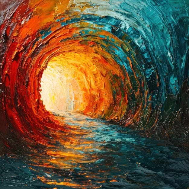 A painting of a tunnel with a light in the end | Premium AI-generated image