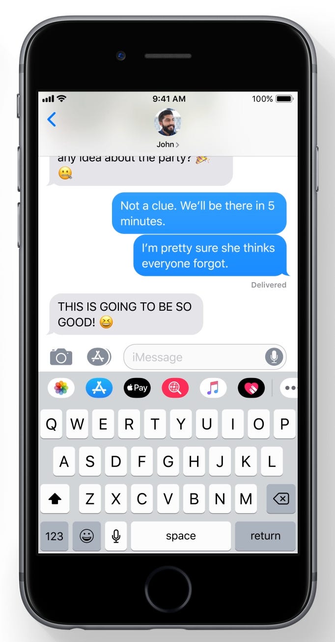 Marketing materials for iOS 11 featuring fake text messages