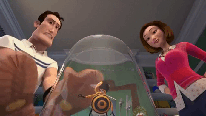 GIF from the film illustrating Vanessa's immediate affection for her captive bee and her annoyance for her boyfriend.