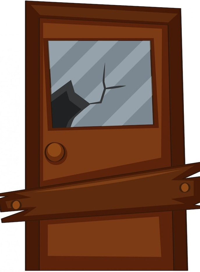 Free Vector old door with broken glass