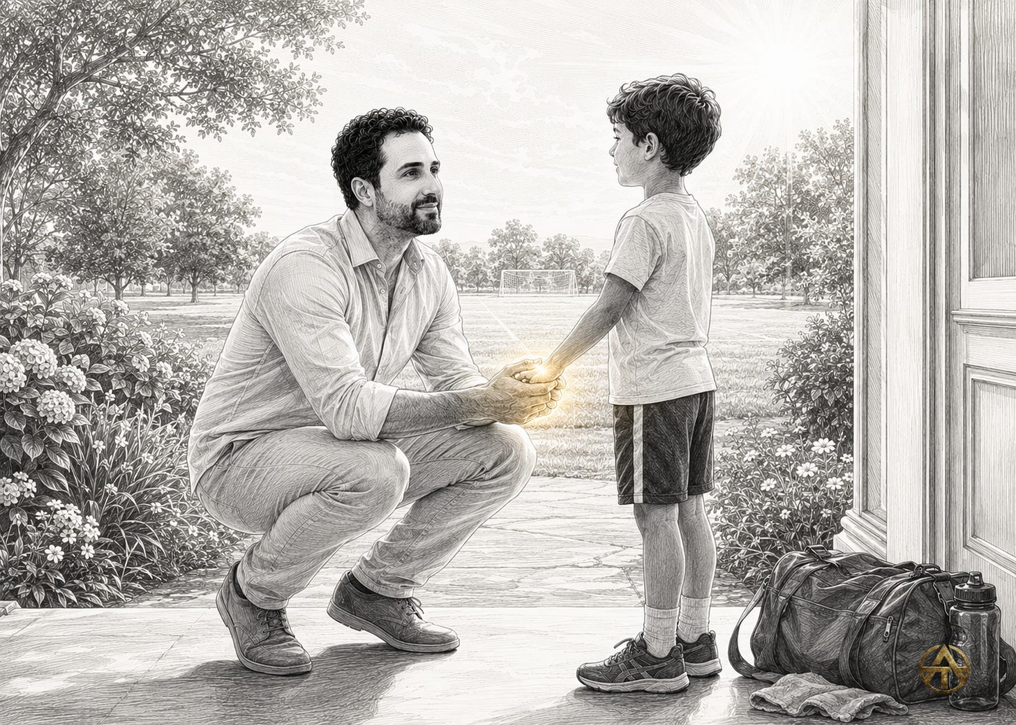 The man has a training bag nearby and a plan waiting, but the child in front of him is the present responsibility. Choosing the child is not inconsistency. It is a correct ordering of values. The man has a training bag nearby and a plan waiting, but the child in front of him is the present responsibility. Choosing the child is not inconsistency. It is a correct ordering of values.