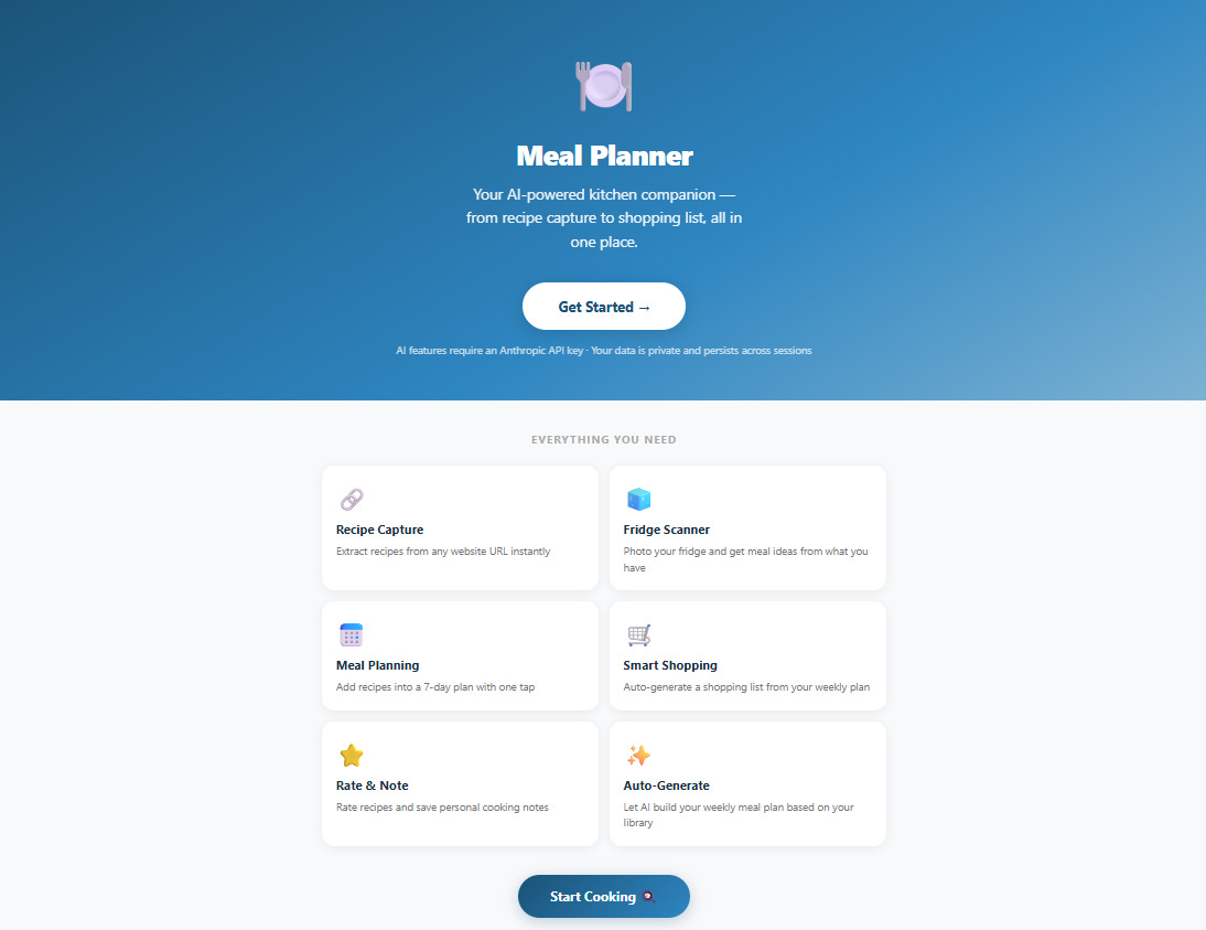 Screen Capture: Meal Planner
