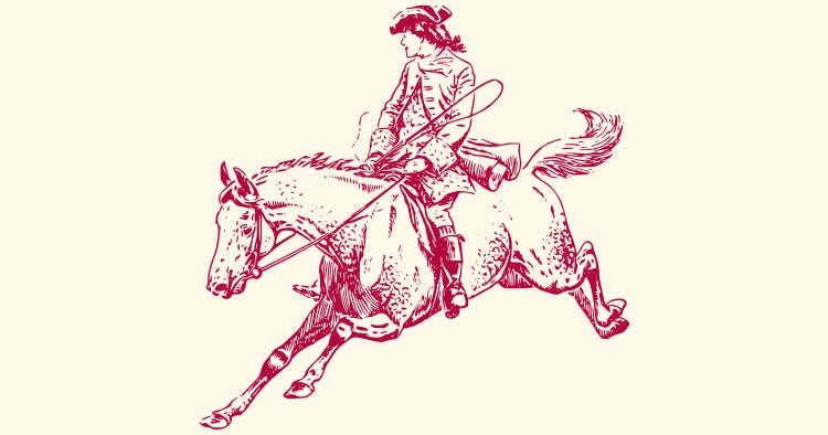 Georgian-era man in a Tricorn hat riding a horse