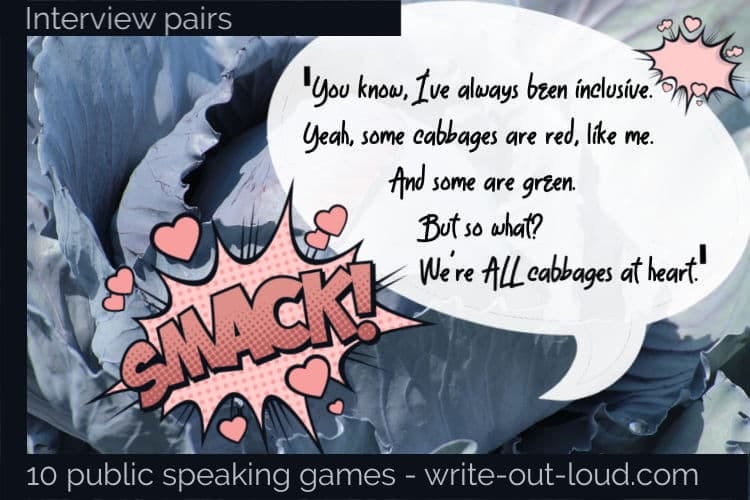 Image: red cabbage. Text: Interview Pairs - 10 public speaking games.