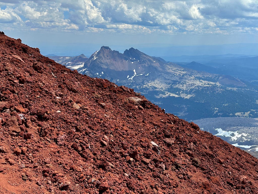 View of “Red Mile” of vocanic scree on South Sister
