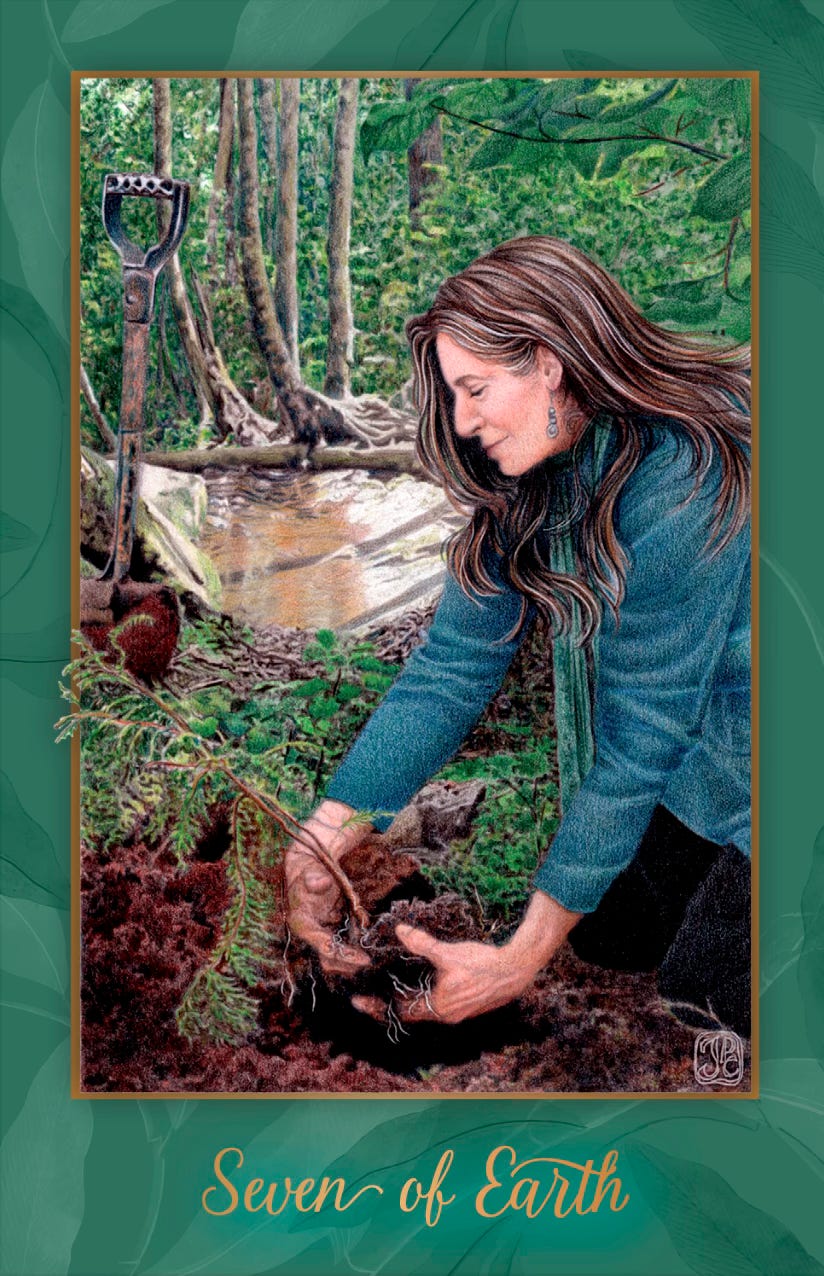 Seven of Earth from the Gaian Tarot. Art by JPC.