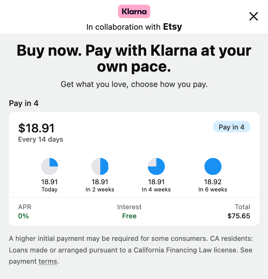 Buy now, pay later on Etsy