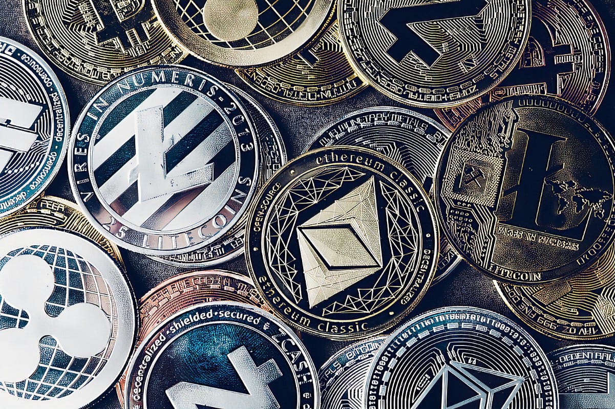 Crypto Currency Background With Various Of Shiny Silver And Golden ...
