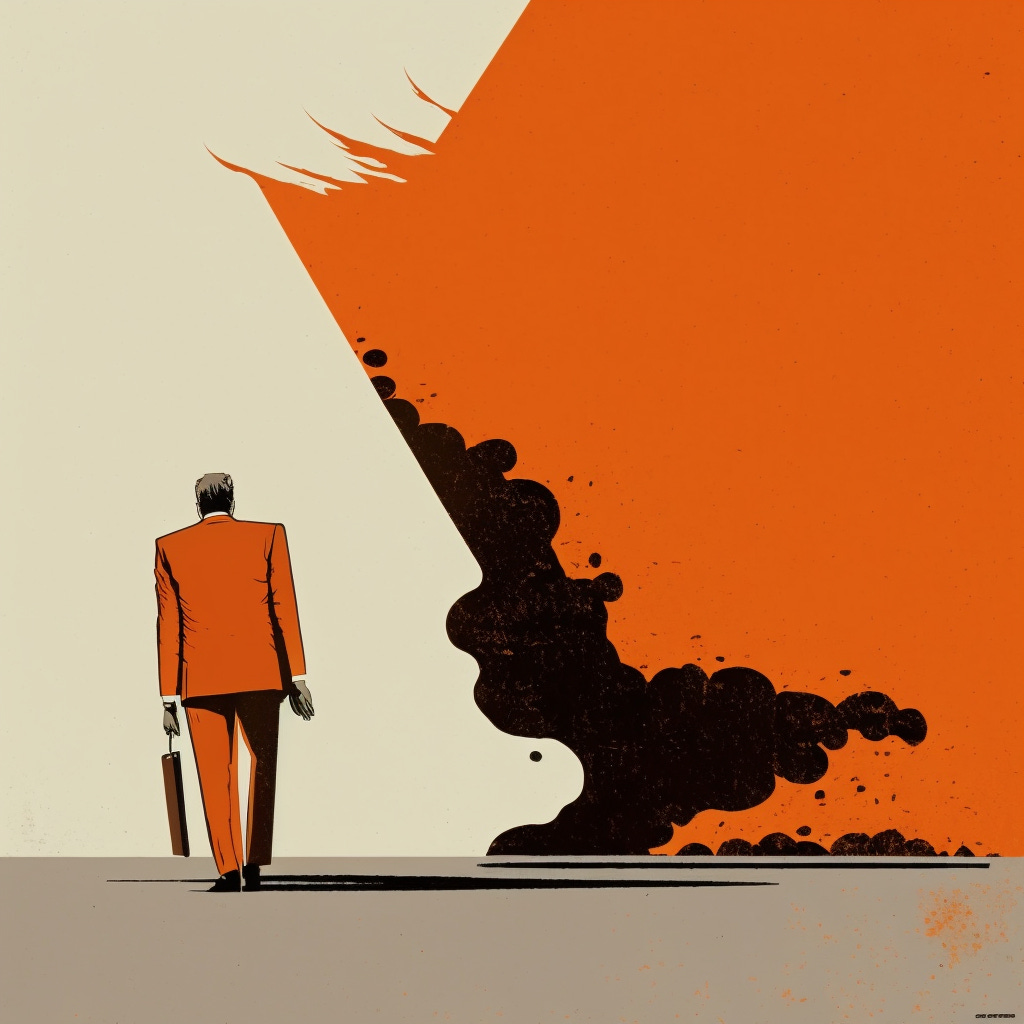 unmanageable crises, 1970's minimalist illustration