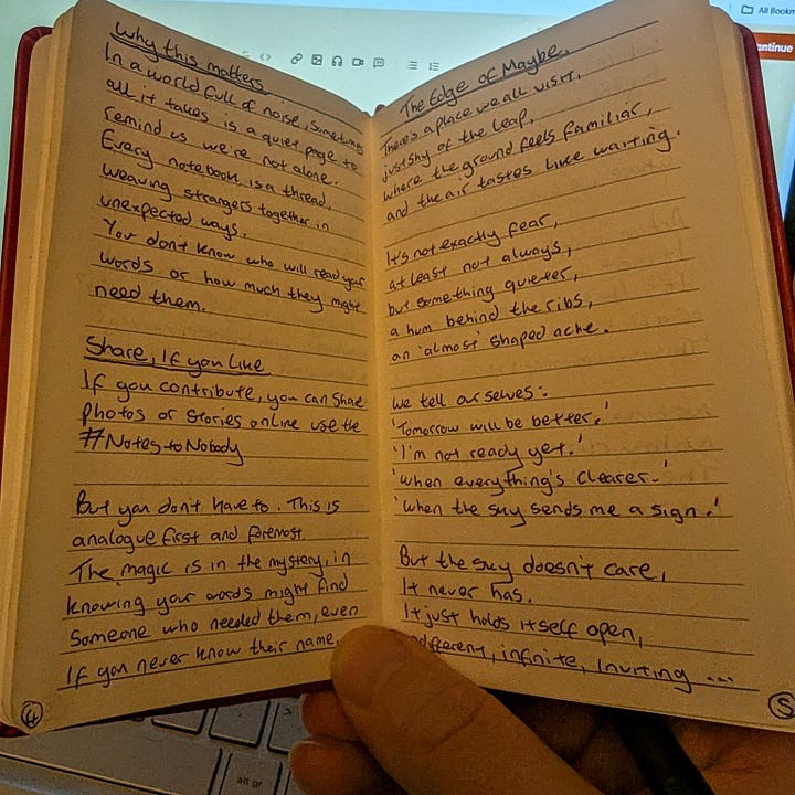 A red notebook entitled "Notes to Nobody"
