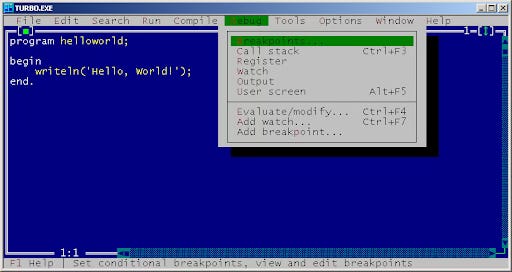 Screenshot showing Turbo Pascal
