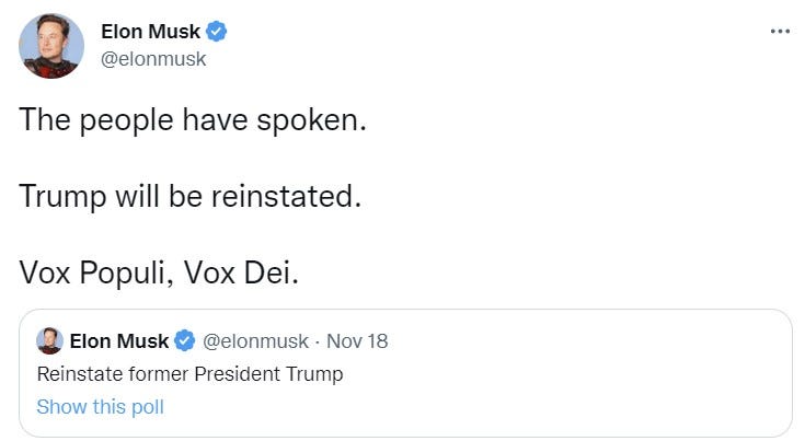 Elon Musk commenting a Digital Referendum has completed.