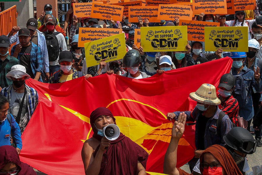 Buddhist monks, Muslims, and Christians protest Myanmar military coup - CSMonitor.com Buddhist monks, Muslims, and Christians protest Myanmar military coup - CSMonitor.com