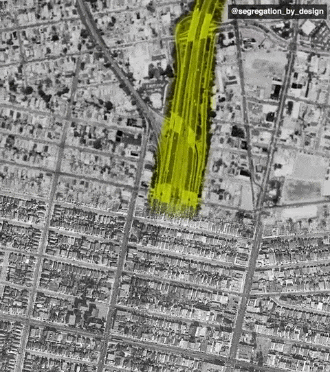 The construction of the 980 Freeway decimated low-income and immigrant neighborhoods in Oakland. (Credit: Segregation by Design)