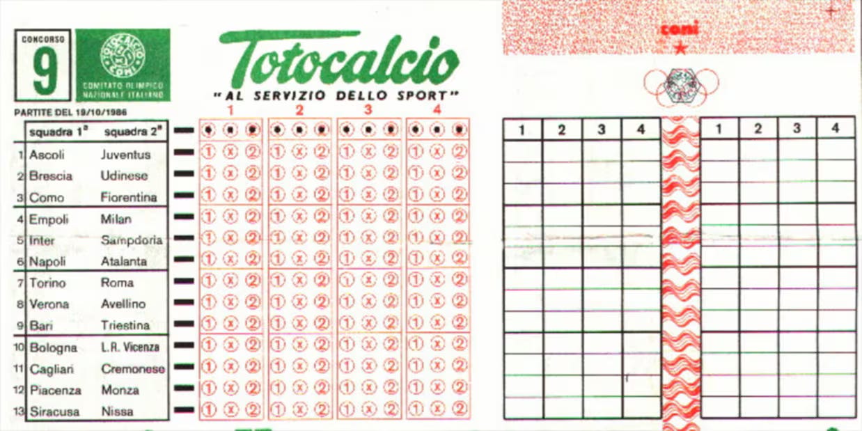 An old schedina del Totocalcio