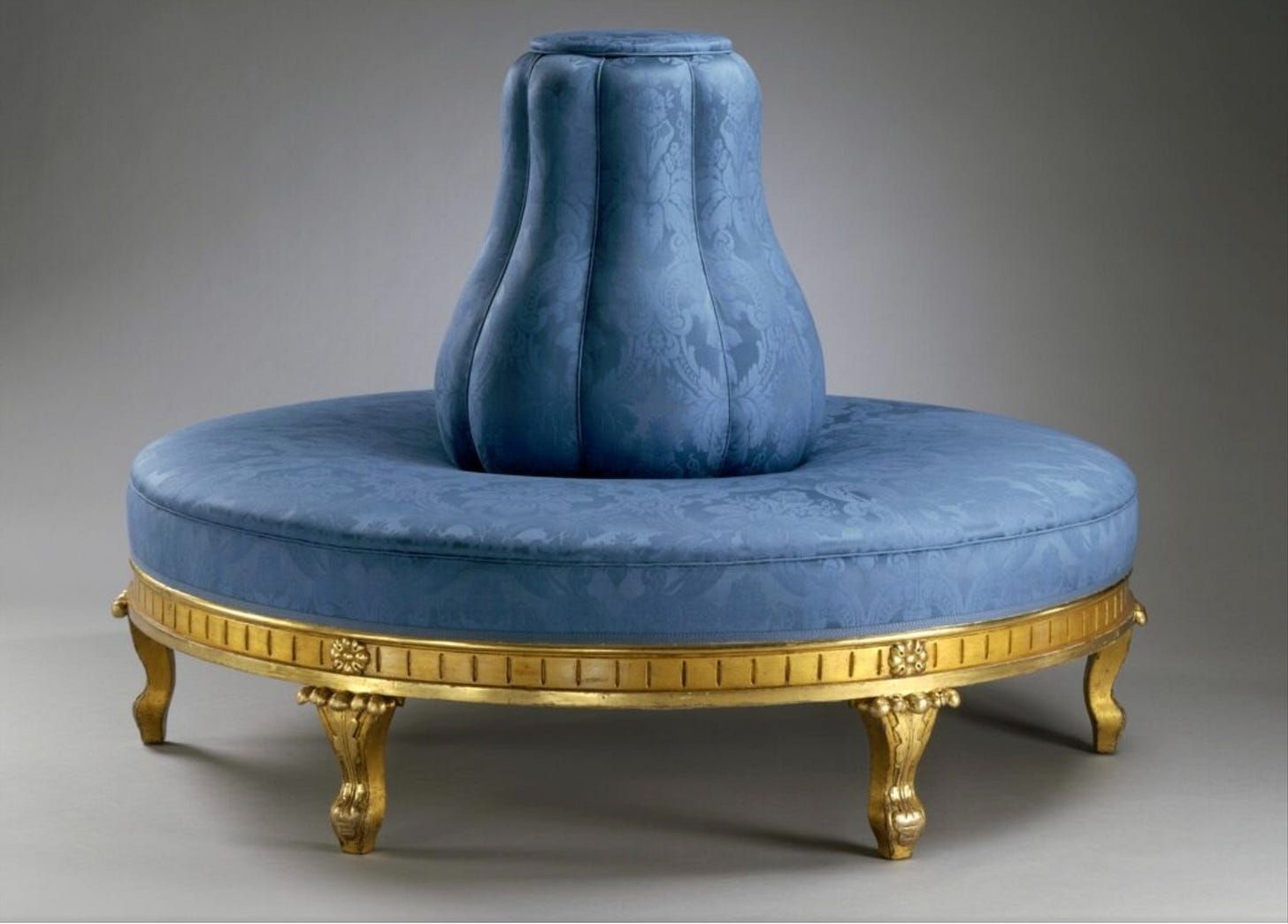 This center divan was one of a set of nineteen pieces Harriet purchased. It is now located in the Blue Room of the White House.