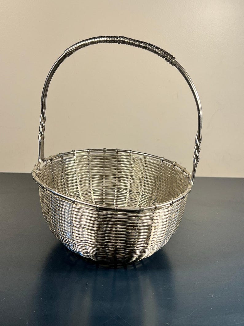 Vintage Silver Plated Woven Basket image 1