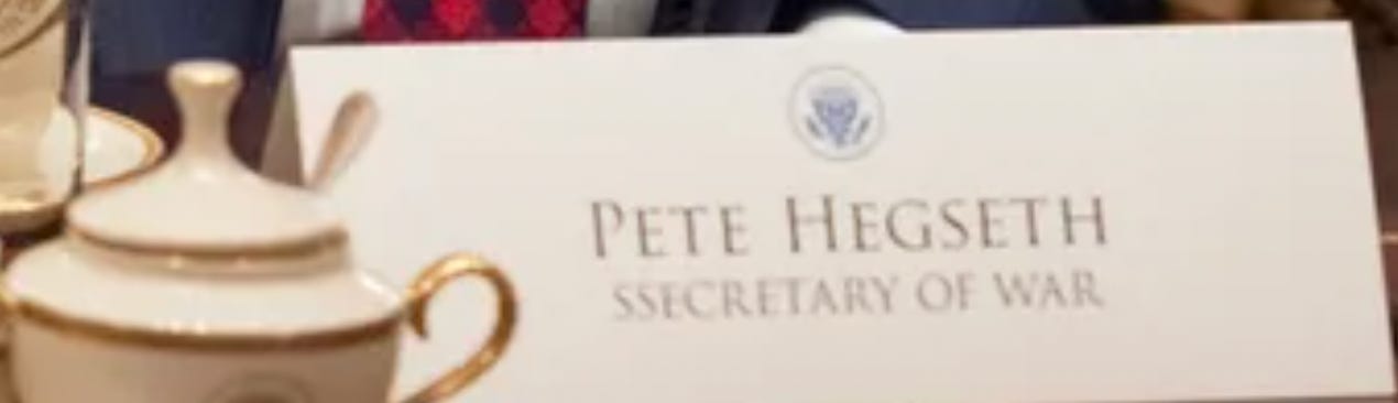 Hegseth nameplate misspelled as SSecretary of War Hegseth nameplate misspelled as SSecretary of War