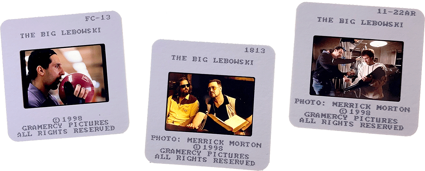 THE BIG LOBOWSKI slides; courtesy of Gramercy Pictures, photos by Merrick Morton.