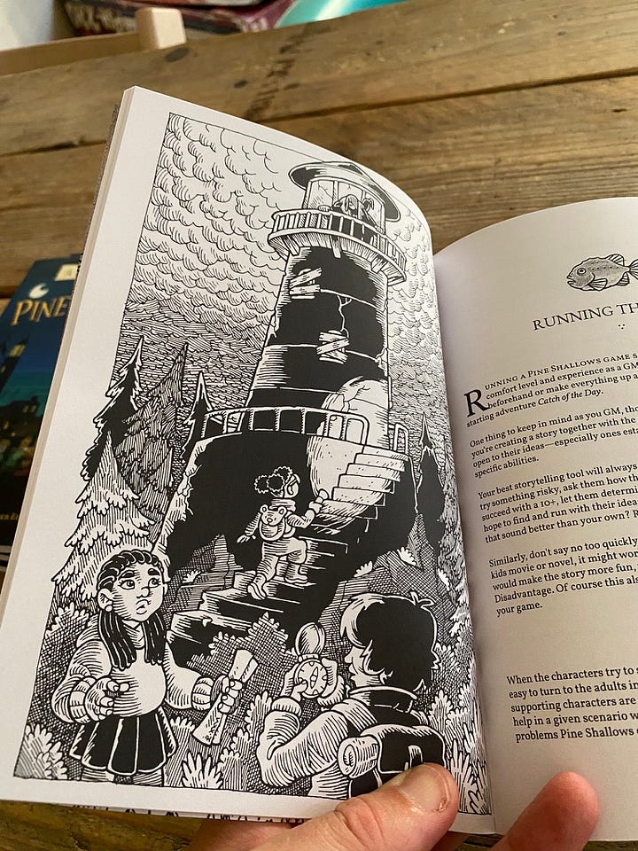 A print proof of the Pine Shallows book. Showing the cover, and some inner spreads.