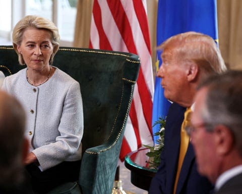 Ursula von der Leyen and Donald Trump at the announcement of a trade deal between the US and EU, Turnberry, Scotland, 27 July 2025. Ursula von der Leyen and Donald Trump at the announcement of a trade deal between the US and EU, Turnberry, Scotland, 27 July 2025.