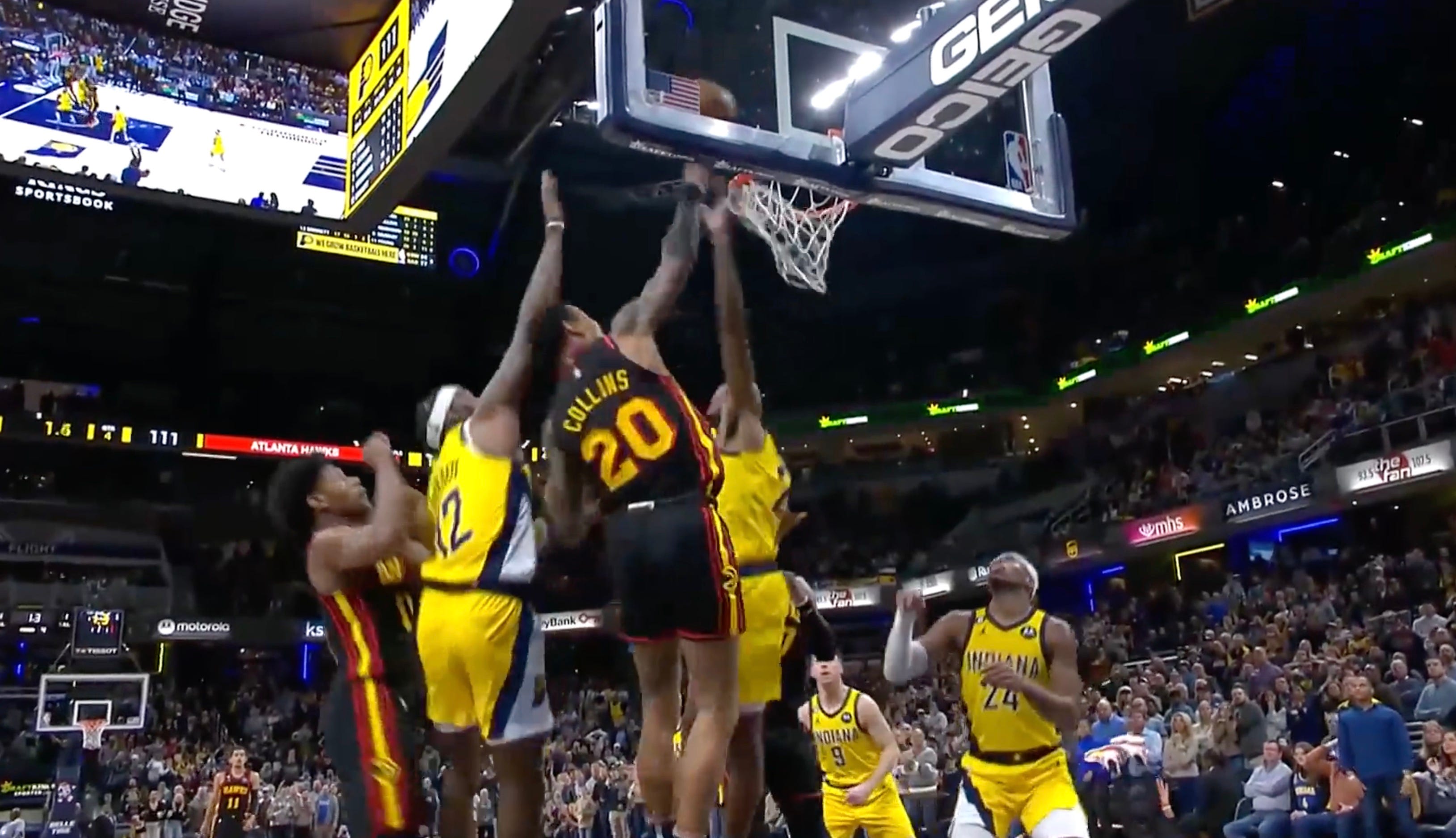 Hawks forward John Collins scores tip-in to beat Pacers. Hawks forward John Collins scores tip-in to beat Pacers.
