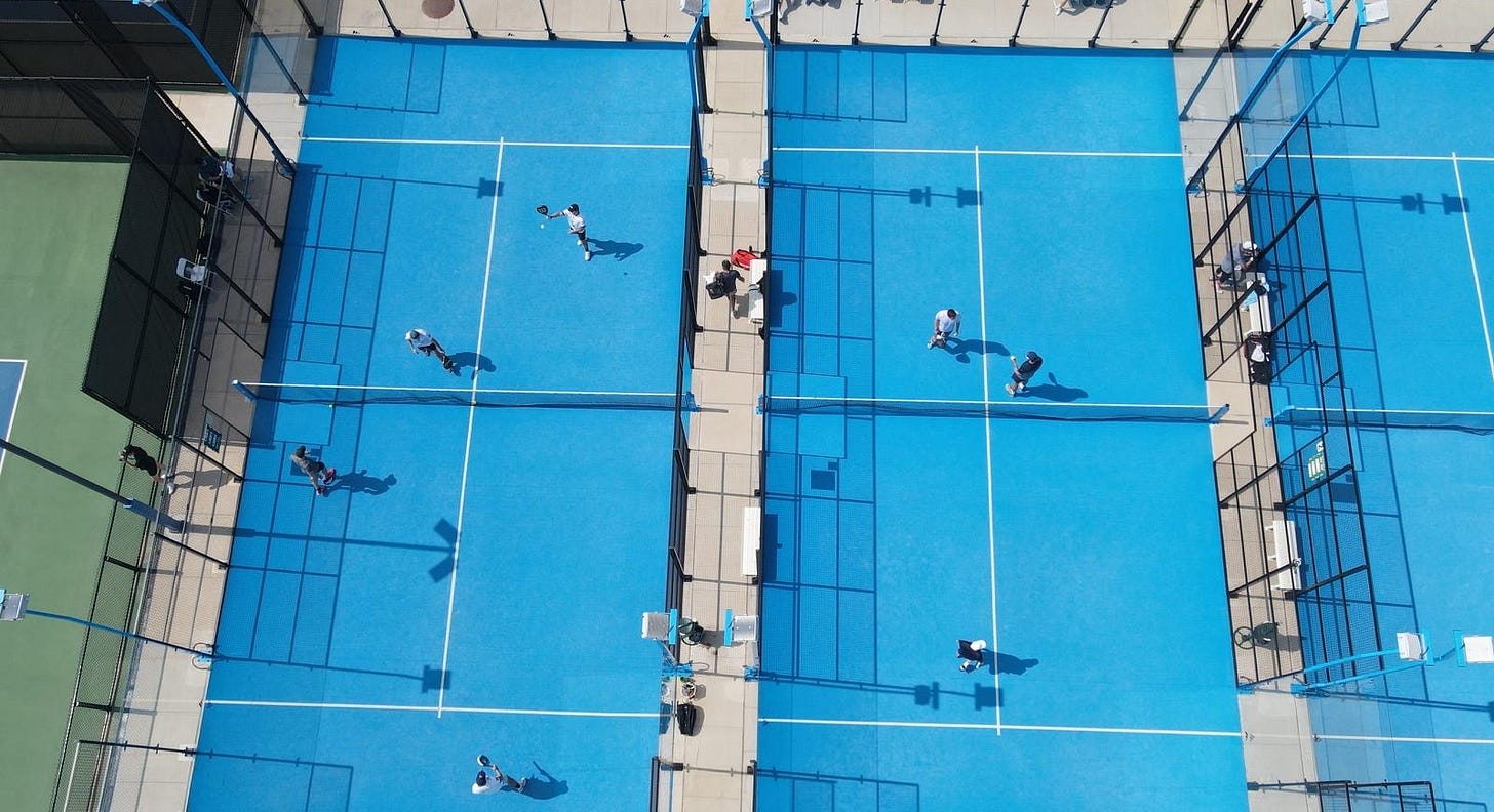 Aerial view of padel courts at North Texas Racquet Club in Frisco, TX Aerial view of padel courts at North Texas Racquet Club in Frisco, TX