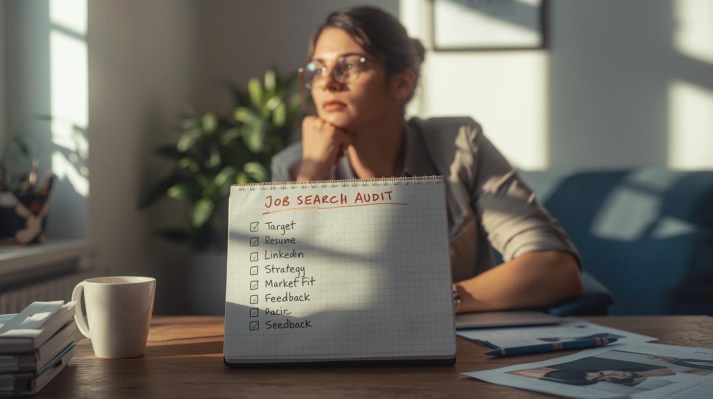 professional reviewing job search audit checklist in calm home office