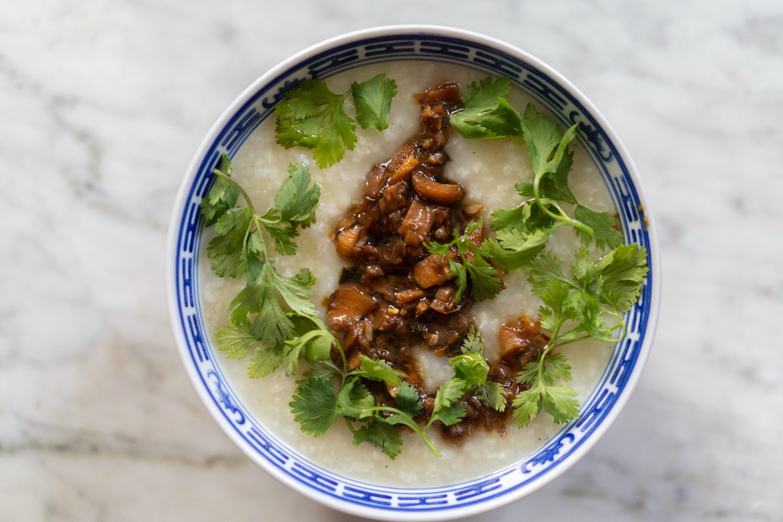 Congee Vs Risotto Frozen rice congee with mushroom 'xo' sauce