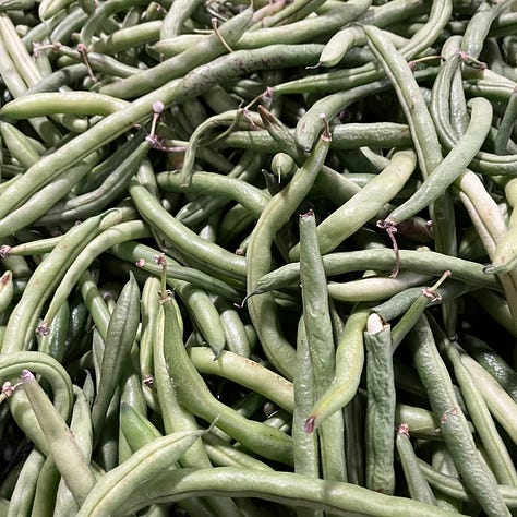 Green beans, tomotoes, carrots, oranges, lemons, limes, apples