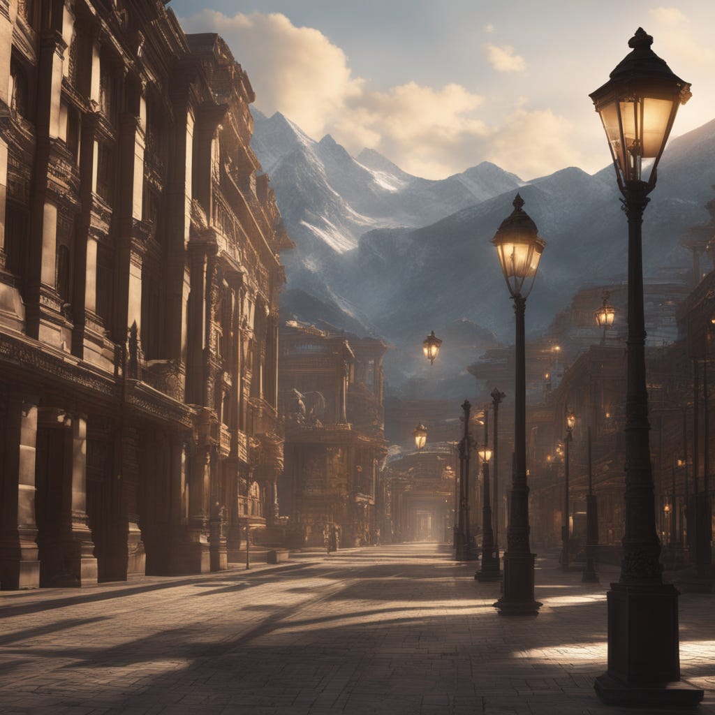 Streetlights on the principal plaza