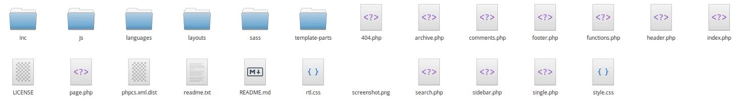 Files and folders at the root of Underscores boilerplate with _sassify! selected.