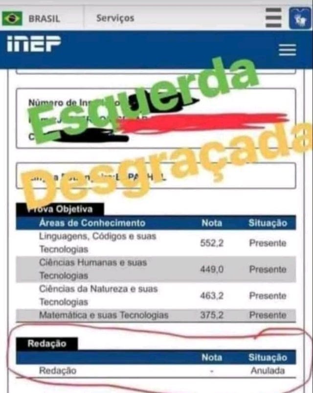 r/brasil - O cara foi mal no Enem e a culpa é da esquerda kkkkkk