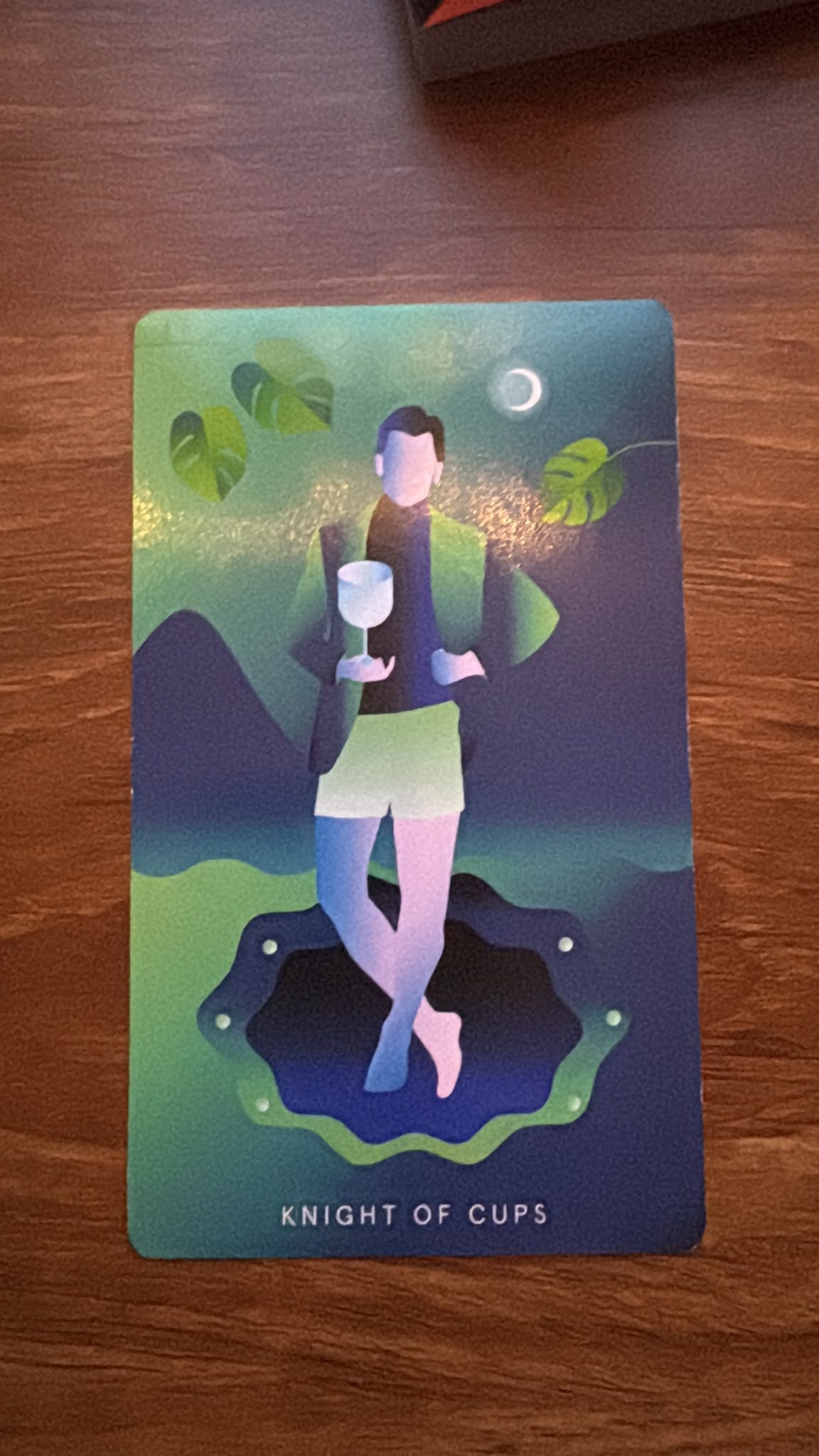 The Knight of Cups card drawn during Boo Miller’s Tarot DMs interview, showing a figure holding a goblet beneath a crescent moon. The Knight of Cups card drawn during Boo Miller’s Tarot DMs interview, showing a figure holding a goblet beneath a crescent moon.