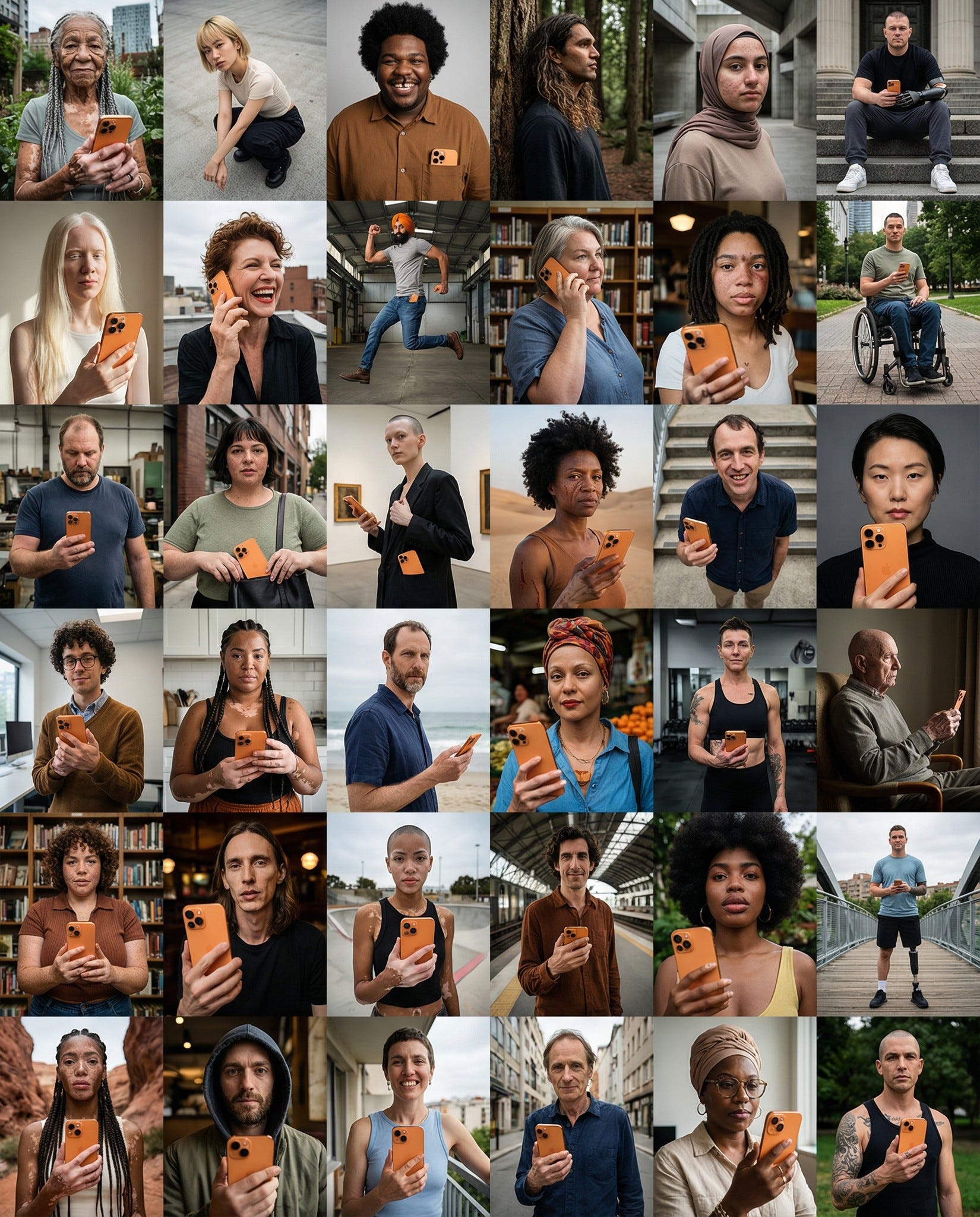 Create a 6x6 grid (36 UNIQUE models) showcasing your product with ONE ...