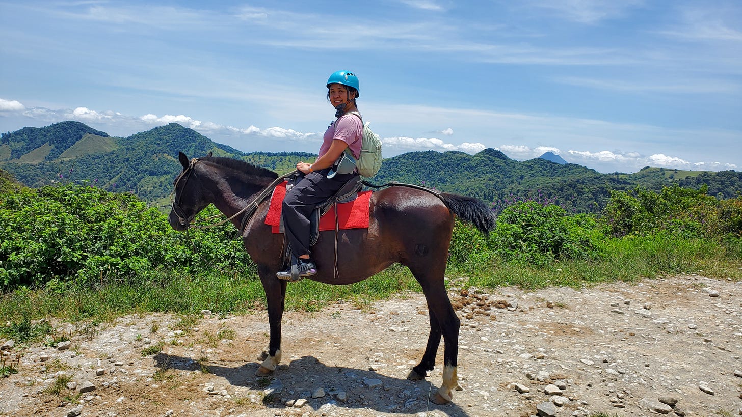 Solo female traveler horseback riding in Monteverde, Costa Rica Solo female traveler horseback riding in Monteverde, Costa Rica