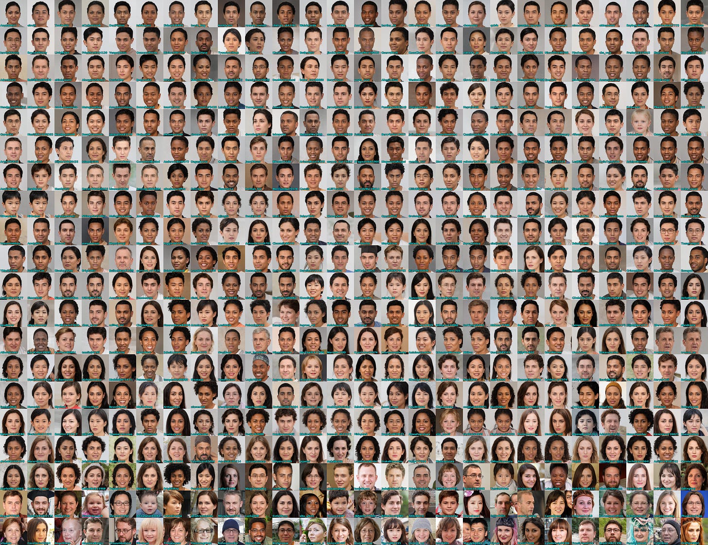 grid of the profile images of the 520 spam accounts with GAN-generated faces