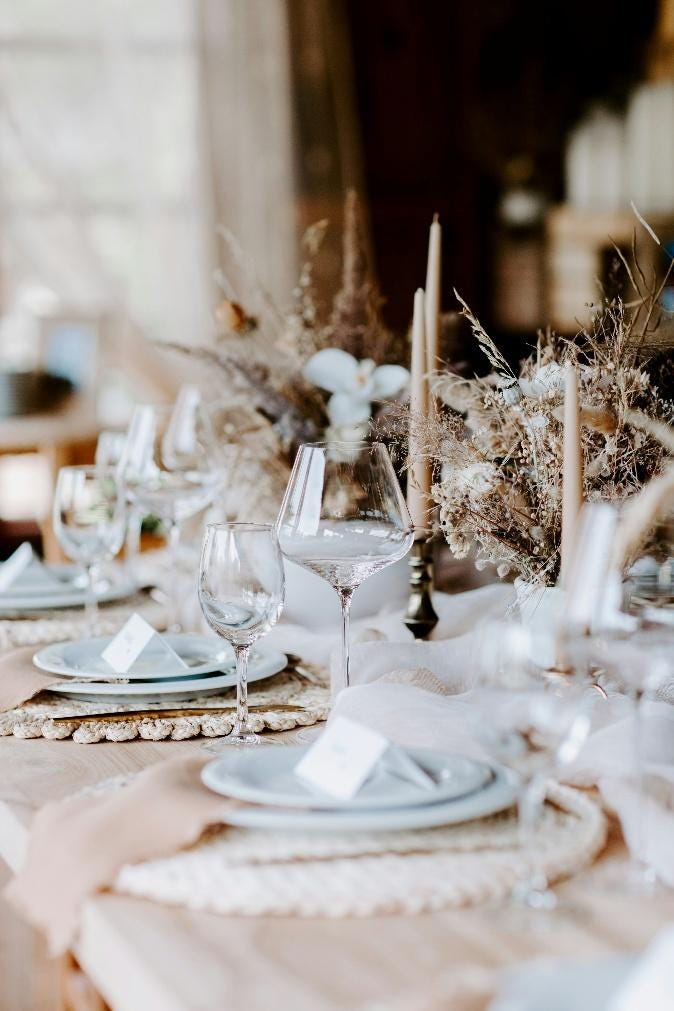 A table set for a dinner party

AI-generated content may be incorrect.