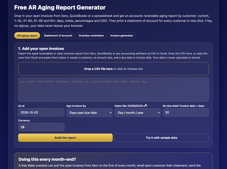 Demo: the free AR Aging Report and Statement of Account Generator in action Demo: the free AR Aging Report and Statement of Account Generator in action
