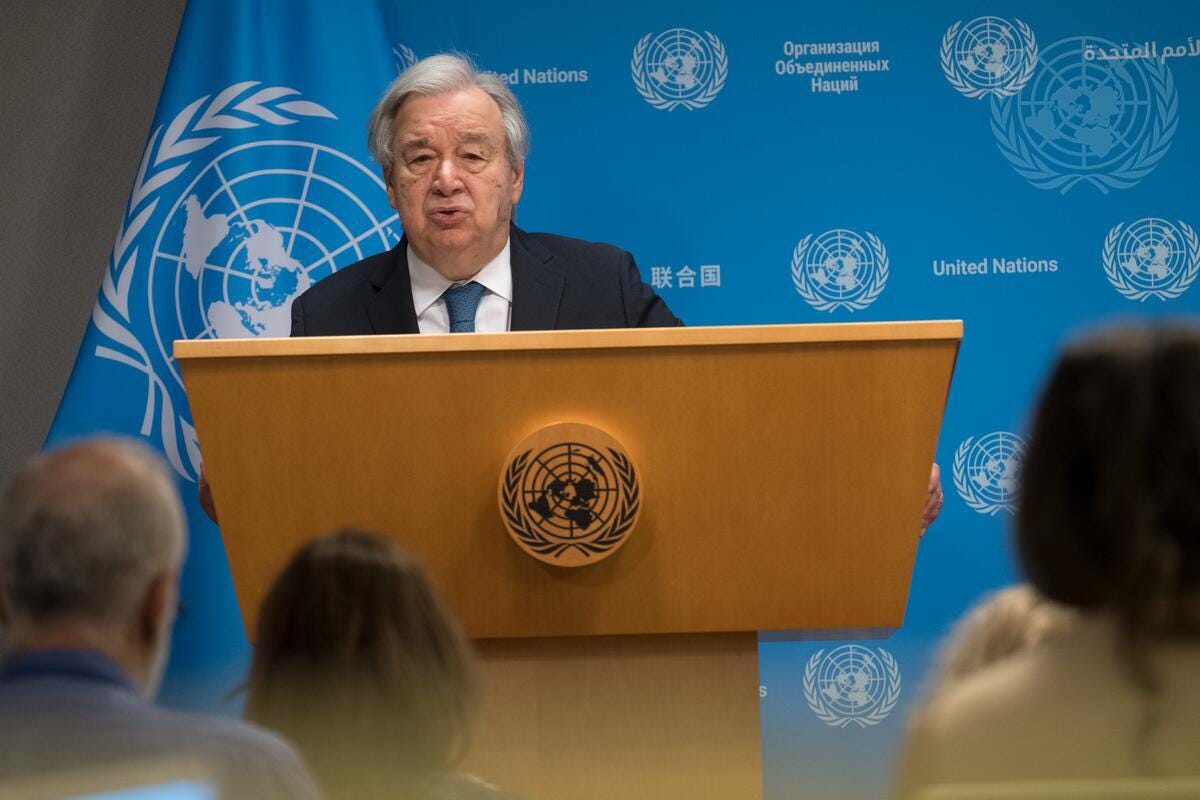 Generální tajemník OSN António Guterres představuje předběžnou zprávu Nezávislého mezinárodního vědeckého panelu pro AI (1. 7. 2026) Soubor: media/UN71143637.jpg