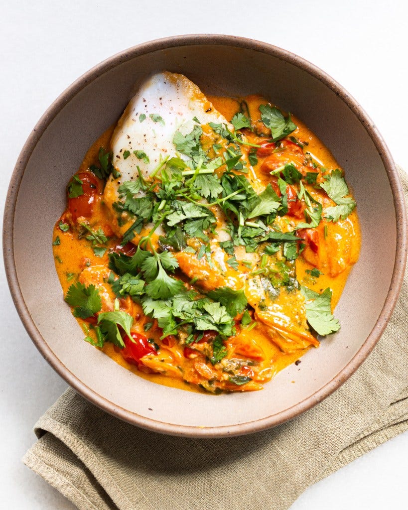 Finished tomato fish curry in bowl