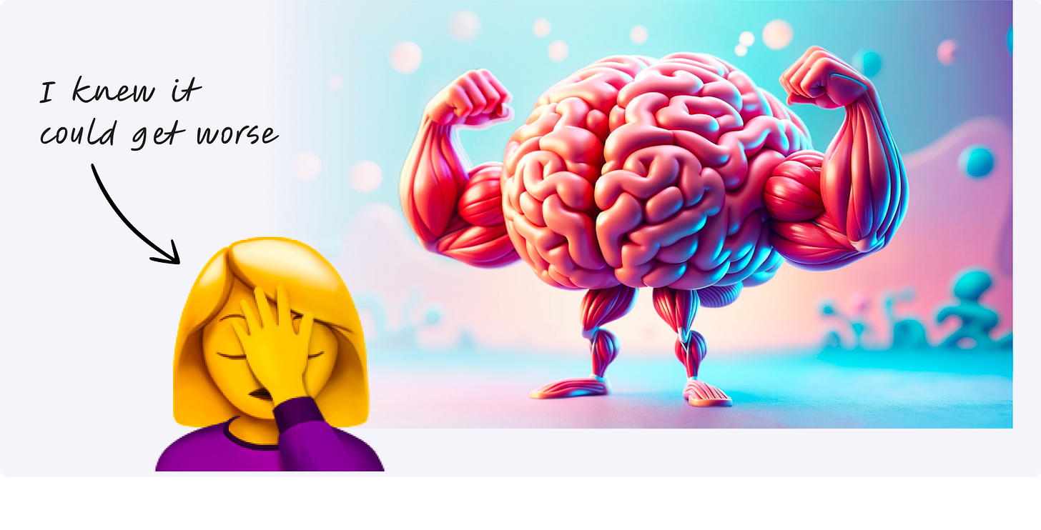 depiction of muscle memory, a brain flexing its arms