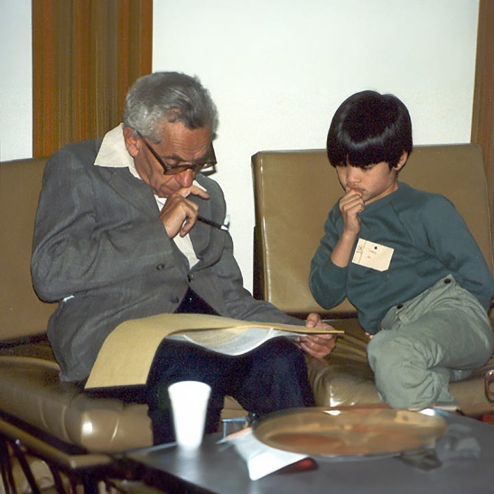 Erdős influenced many young mathematicians, including Terence Tao, who went on to receive received the Fields Medal in 2006, and was elected a Fellow of the Royal Society in 2007. Photo taken in 1985 at the University of Adelaide, by either Billy or Grace Tao. Erdős influenced many young mathematicians, including Terence Tao, who went on to receive received the Fields Medal in 2006, and was elected a Fellow of the Royal Society in 2007. Photo taken in 1985 at the University of Adelaide, by either Billy or Grace Tao.